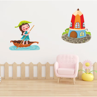 Вінілова інтер'єрна наклейка кольорова декор на стіну, шпалери в дитячу "Фея в човні. Будиночок феї. Феєчка" з оракалу - Інтернет-магазин спільних покупок ToGether