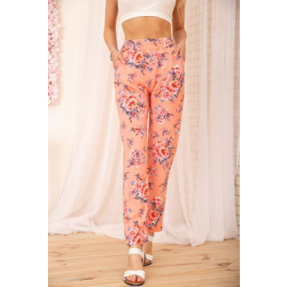 Літні бавовняні штани, з квітковим принтом, колір Персиковий, 172R65-1 - Інтернет-магазин спільних покупок ToGether