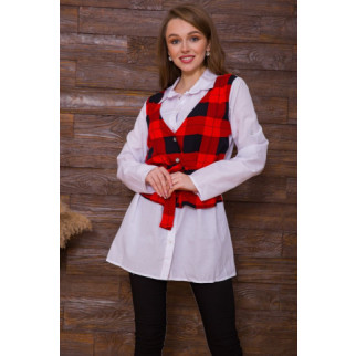 Жіноча сорочка з декором, біло-червоного кольору, 119R321 - Інтернет-магазин спільних покупок ToGether