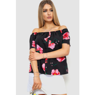 Блуза з квітковим принтом, колір чорно-рожевий, 244R088 - Інтернет-магазин спільних покупок ToGether