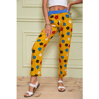 Літні жіночі штани, гірчичного кольору в принт, 172R064 - Інтернет-магазин спільних покупок ToGether