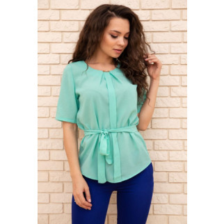 Літня блузка шифонова, з короткими рукавами і пояском, колір Ментоловий, 172R22 - Інтернет-магазин спільних покупок ToGether