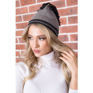 Жіноча шапка, темно-бежевого кольору з декором, 167R7779 - Інтернет-магазин спільних покупок ToGether