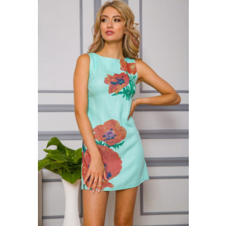 Коротка сукня з льону з квітами Маки колір М'ятний 172R019-1 - Інтернет-магазин спільних покупок ToGether