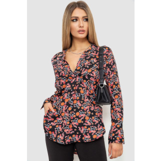 Блуза з квітковим принтом з рукавом, колір чорний, 244R075 - Інтернет-магазин спільних покупок ToGether