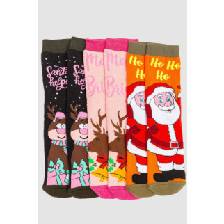 Комплект жіночих шкарпеток новорічних 3 пари, колір чорний, помаранчевий, світло-рожевий, 151R272 - Інтернет-магазин спільних покупок ToGether