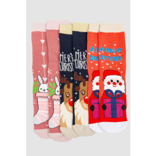 Комплект шкарпеток жіночих новорічних 3 пари, колір кораловий, темно-синій, пудровий, 151R271 - Інтернет-магазин спільних покупок ToGether
