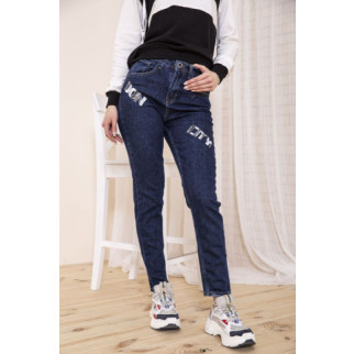 Жіночі прямі джинси, темно-синього кольору з принтом, 164R1024-5 - Інтернет-магазин спільних покупок ToGether