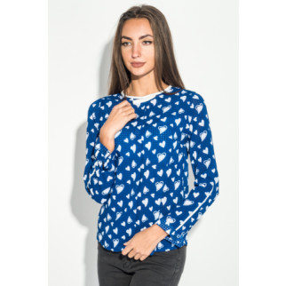 Блуза з довгим рукавом, синьо-білого  кольору в принт серце, 115R170 - Інтернет-магазин спільних покупок ToGether