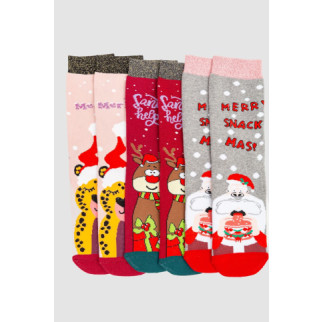 Комплект шкарпеток жіночих новорічних 3 пари, колір світло-сірий, світло-рожевий, бордовий, 151R269 - Інтернет-магазин спільних покупок ToGether