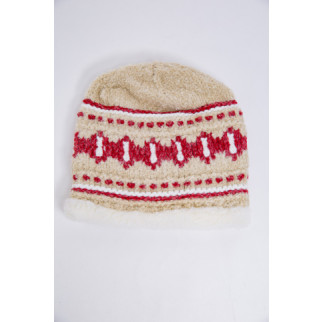 Дитяча шапка, бежево-червоного кольору з узором, 167R7781 - Інтернет-магазин спільних покупок ToGether