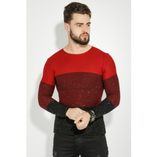 Джемпер чоловічий комбінована в'язка, колір бордово-чорний, 48P3297 - Інтернет-магазин спільних покупок ToGether