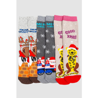 Комплект жіночих шкарпеток новорічних 3 пари, колір бежевий, темно-сірий, світло-сірий, 151R255 - Інтернет-магазин спільних покупок ToGether