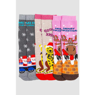 Комплект жіночих шкарпеток новорічних 3 пари, колір рожевий, бежевий, темно-сірий, 151R256 - Інтернет-магазин спільних покупок ToGether