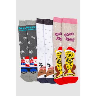 Комплект жіночих шкарпеток новорічних 3 пари, колір бежевий, білий, сірий, 151R265 - Інтернет-магазин спільних покупок ToGether