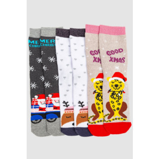 Комплект жіночих шкарпеток новорічних 3 пари, колір бежевий, білий, темно-сірий, 151R266 - Інтернет-магазин спільних покупок ToGether