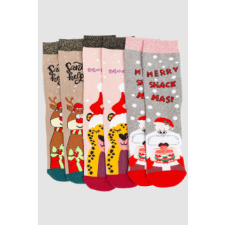 Комплект жіночих шкарпеток новорічних 3 пари, колір бежевий, світло-рожевий. світло-сірий, 151R267 - Інтернет-магазин спільних покупок ToGether