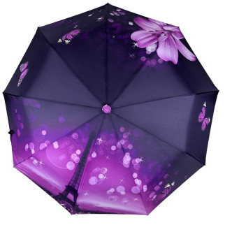 Жіноча складана парасолька напівавтомат з принтом Ейфелева Вежа та квіти від Susino фіолетовий Sys 03025-3 - Інтернет-магазин спільних покупок ToGether