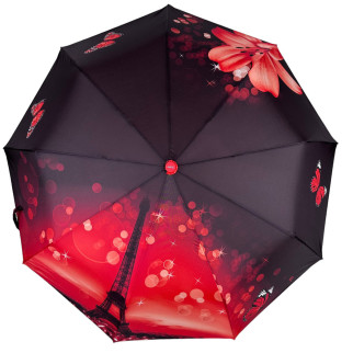 Жіноча складана парасолька напівавтомат з принтом Ейфелева Вежа та квіти від Susino червоний Sys 03025-5 - Інтернет-магазин спільних покупок ToGether
