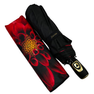 Жіноча парасолька напівавтомат із подвійною тканиною від Susino на 9 спиць із принтом квітки всередині чорна Sys 0701-6 - Інтернет-магазин спільних покупок ToGether