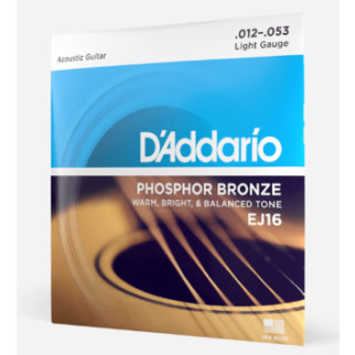 Струни для акустичної гітари D'Addario EJ16 Phosphor Bronze Light Acoustic Guitar Strings 12/53 - Інтернет-магазин спільних покупок ToGether