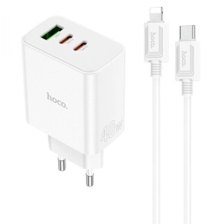 СЗУ Hoco C126A PD40W+QC3.0 (1USB/2Type-C) + Type-C to Lightning - Інтернет-магазин спільних покупок ToGether