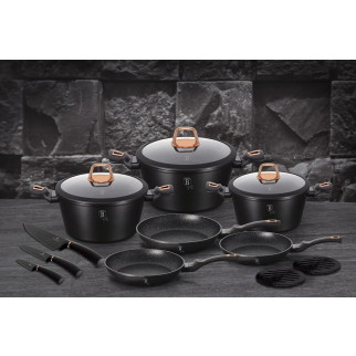 Набір посуду Berlinger Haus Black Rose Induction Cookware BH-7187 14 чорний предмет - Інтернет-магазин спільних покупок ToGether