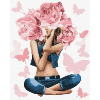 Картина за номерами "Дівчина-троянда" Ідейка KHO4798 40х50 см - Інтернет-магазин спільних покупок ToGether