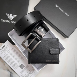 Чоловічий  набір Armani ремінь та гаманець зі шкіри  чорний  - Інтернет-магазин спільних покупок ToGether