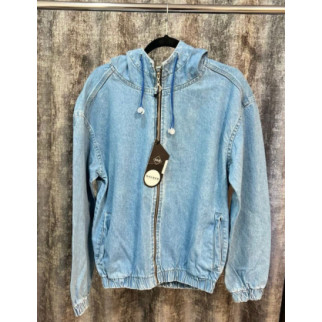 Джинсовая куртка-худи на молнии с капюшоном голубая - Інтернет-магазин спільних покупок ToGether