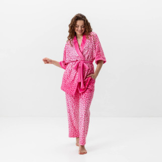 Комплект жіночий із плюшевого велюру штани та халат Рожевий леопард 3420_S 15963 S - Інтернет-магазин спільних покупок ToGether