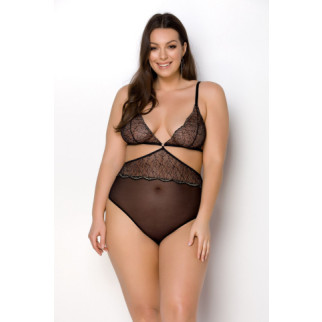 Боді Passion Amberly Body 4XL/5XL black, асиметричний крій, мереживний ліф, золота нитка - Інтернет-магазин спільних покупок ToGether