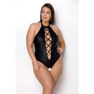 Боді з екошкіри Passion Nancy Body 4XL/5XL black, з імітацією шнурівки та відкритим доступом - Інтернет-магазин спільних покупок ToGether