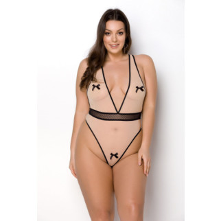 Боді Passion Viena Body 6XL/7XL beige, контрастне, бантики, вставка-сітка, відкриті сідниці - Інтернет-магазин спільних покупок ToGether