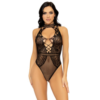 Боді Leg Avenue Net and lace halter bodysuit OS Black - Інтернет-магазин спільних покупок ToGether