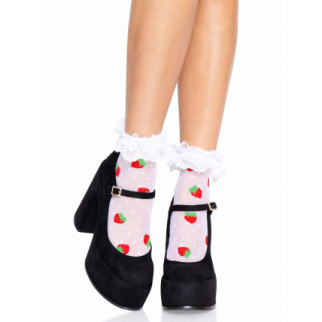 Шкарпетки жіночі з полуничним принтом Leg Avenue Strawberry ruffle top anklets One size, мереживні м - Інтернет-магазин спільних покупок ToGether