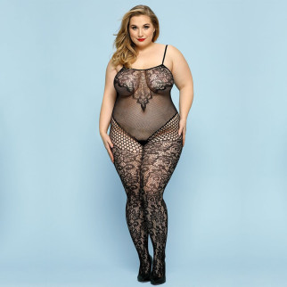 Відвертий бодістокінг JSY «Фатальна Скарлет» Plus Size, Black, імітація боді, мереживо, доступ - Інтернет-магазин спільних покупок ToGether