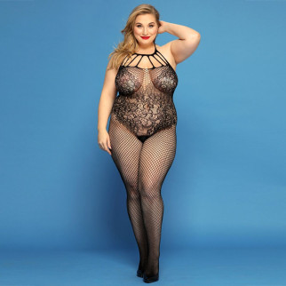 Сітчастий бодістокінг JSY «Відверта Мадлен» Plus Size, Black, імітація боді, мереживо, доступ - Інтернет-магазин спільних покупок ToGether