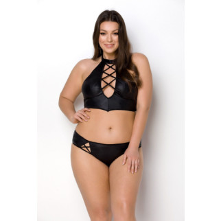 Комплект з екошкіри Passion Nancy Bikini 6XL/7XL black, бра та трусики з імітацією шнурівки - Інтернет-магазин спільних покупок ToGether