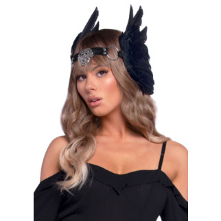 Пов’язка на голову з крилами Leg Avenue Feather headband Black, пір’я та натуральна шкіра - Інтернет-магазин спільних покупок ToGether