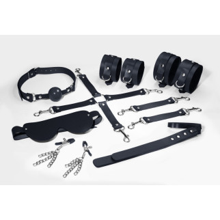 Набір Feral Feelings BDSM Kit 7 Black, наручники, поножі, конектор, маска, падл, кляп, затискачі - Інтернет-магазин спільних покупок ToGether