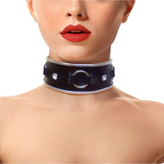 Нашийник із натуральної шкіри зі стразами та кільцем Art of Sex - Collar Ring - Інтернет-магазин спільних покупок ToGether