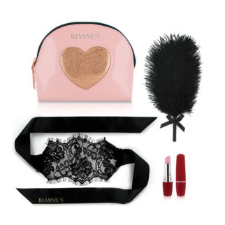 Романтичний набір Rianne S: Kit d'Amour: віброкуля, пір'їнка, маска, чохол-косметичка Pink/Gold - Інтернет-магазин спільних покупок ToGether