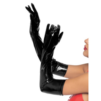 Рукавички сексуальні розміру S Stretchy Vinyl Opera Length Gloves від Leg Avenue, вінілові, чорні - Інтернет-магазин спільних покупок ToGether