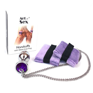 Наручники з металевою анальною пробкою Art of Sex Handcuffs with Metal Anal Plug size M Purple - Інтернет-магазин спільних покупок ToGether