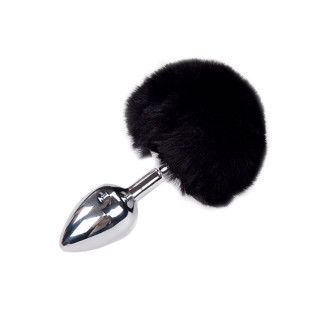 Металева анальна пробка Кролячий хвостик Alive Fluffy Plug M Black, діаметр 3,4 см - Інтернет-магазин спільних покупок ToGether