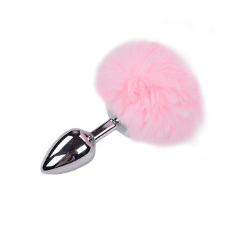 Металева анальна пробка Кролячий хвостик Alive Fluffy Plug M Pink, діаметр 3,4 см - Інтернет-магазин спільних покупок ToGether