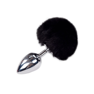 Металева анальна пробка Кролячий хвостик Alive Fluffy Plug L Black, діаметр 3,9 см - Інтернет-магазин спільних покупок ToGether