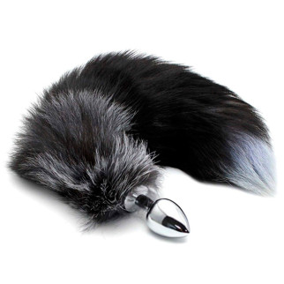 Металева анальна пробка Лисячий хвіст Alive Black And White Fox Tail M, діаметр 3,4 см - Інтернет-магазин спільних покупок ToGether
