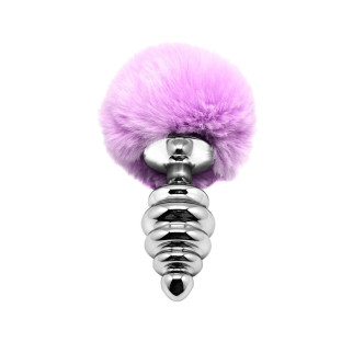 Металева анальна пробка Кролячий хвостик Alive Fluffy Twist Plug L Purple, діаметр 3,8 см - Інтернет-магазин спільних покупок ToGether